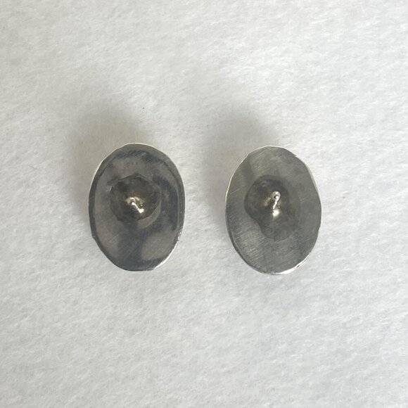 VTG Sterling Silver 925 Very Dainty Oval Shadowbox Turquoise Stud Earrings - Picture 7 of 16